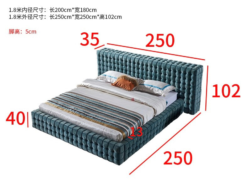 High-end postmodern bedroom full suede leather double bed