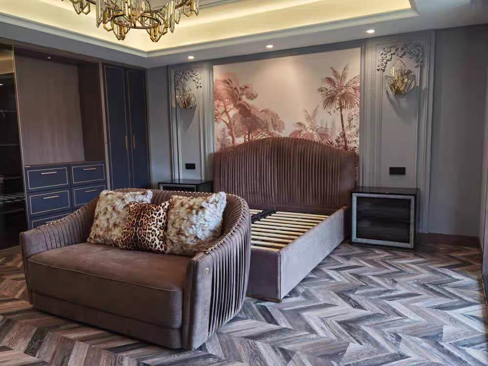 Queen bed imported nubuck leather bed