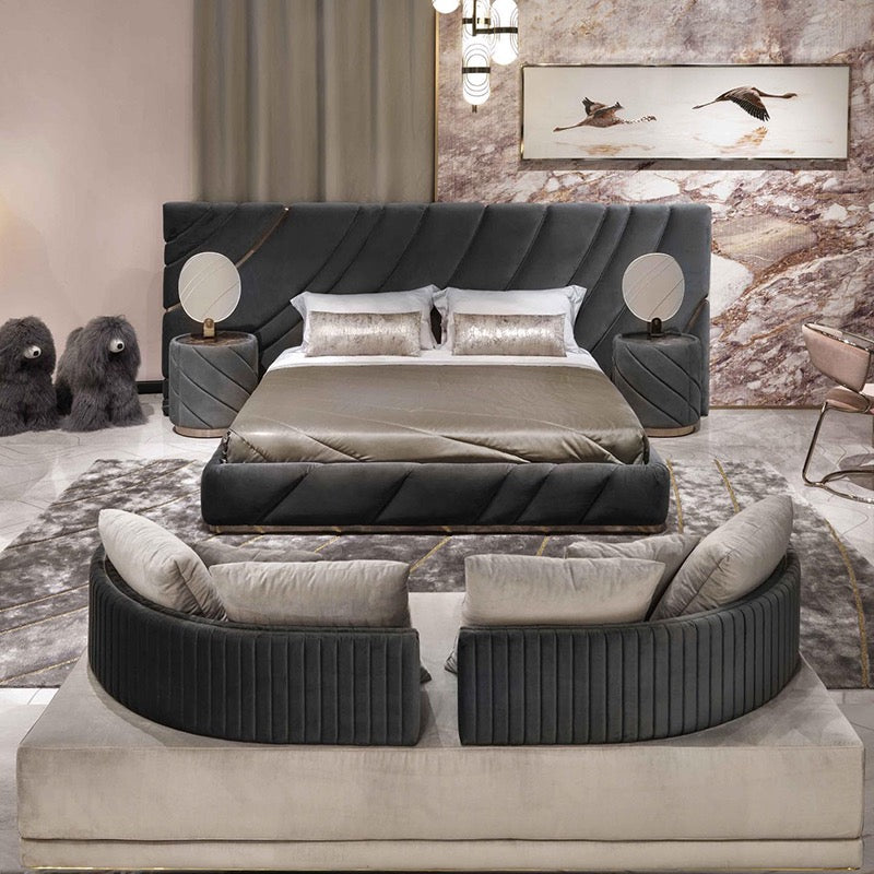 Round nightstand luxury leather bedside table