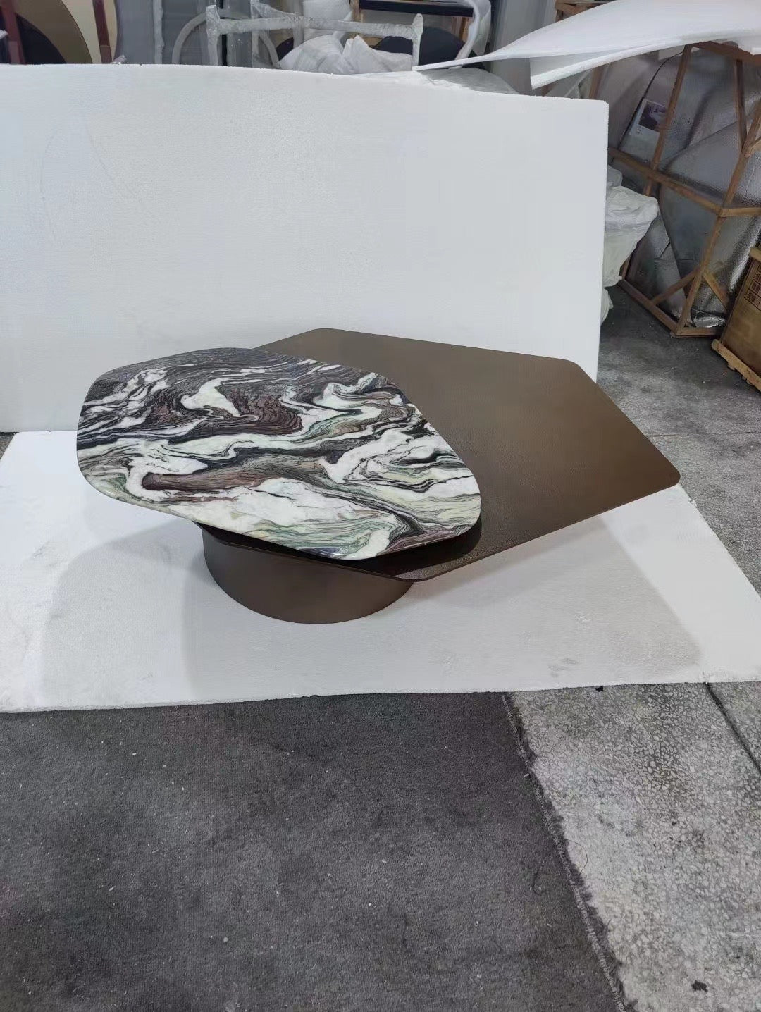 Natural marble brass rotatable coffee table