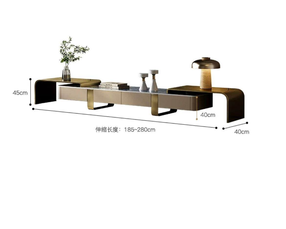 Retractable side cabinet TV stand luxury natural marble golden stainless steel customized furniture