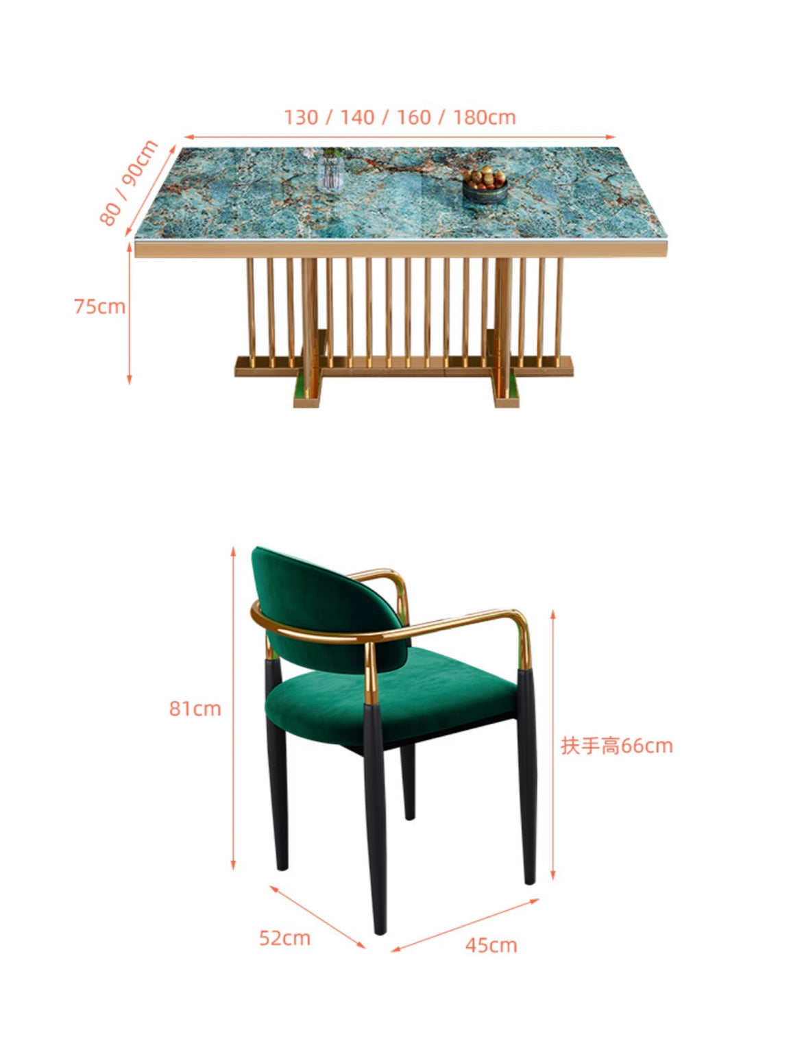 Mirror golden stainless steel natural marble dining table luxury dining room