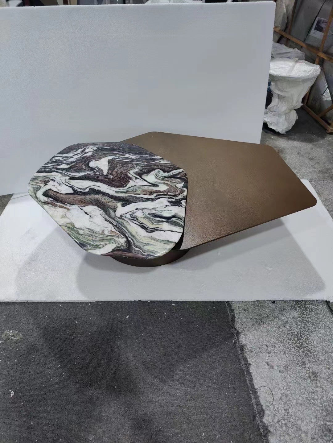 Natural marble brass rotatable coffee table