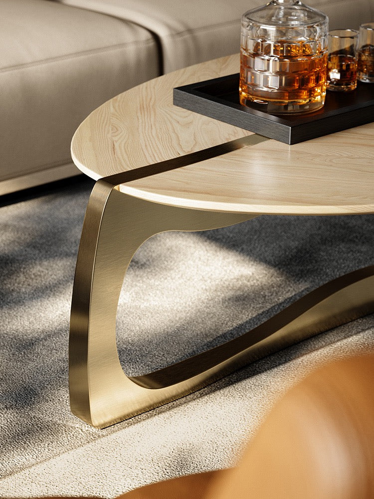 Leaf shape coffee table elegant home ash walnut wood furniture