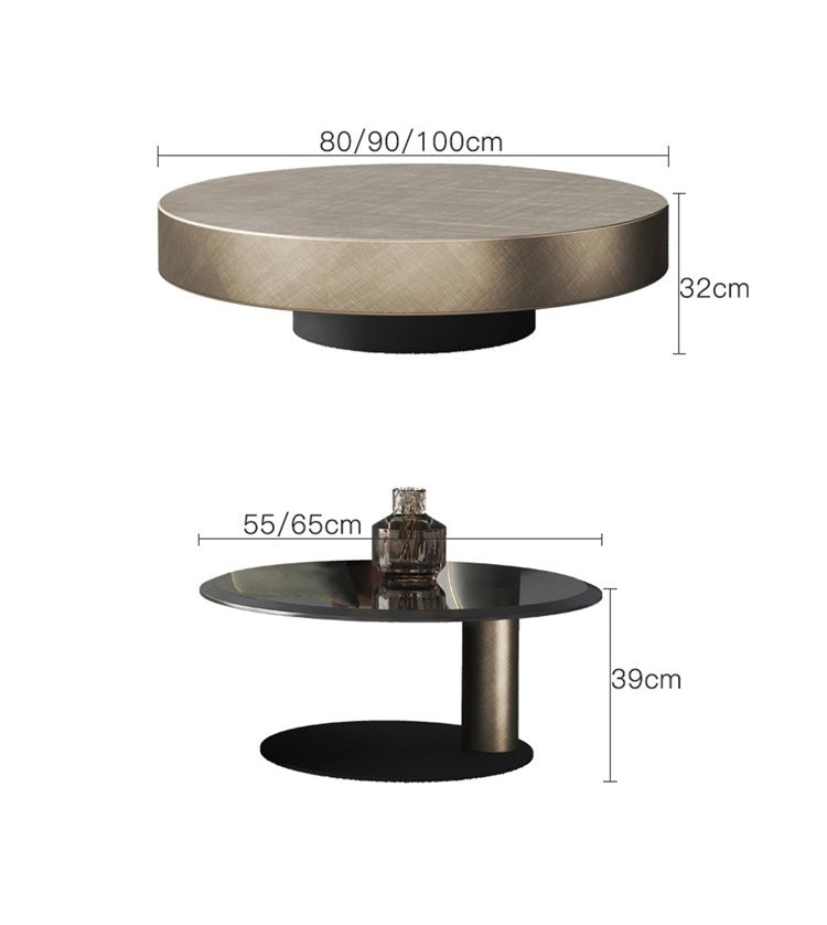 Antique brass stainless steel black tempered glass round coffee table