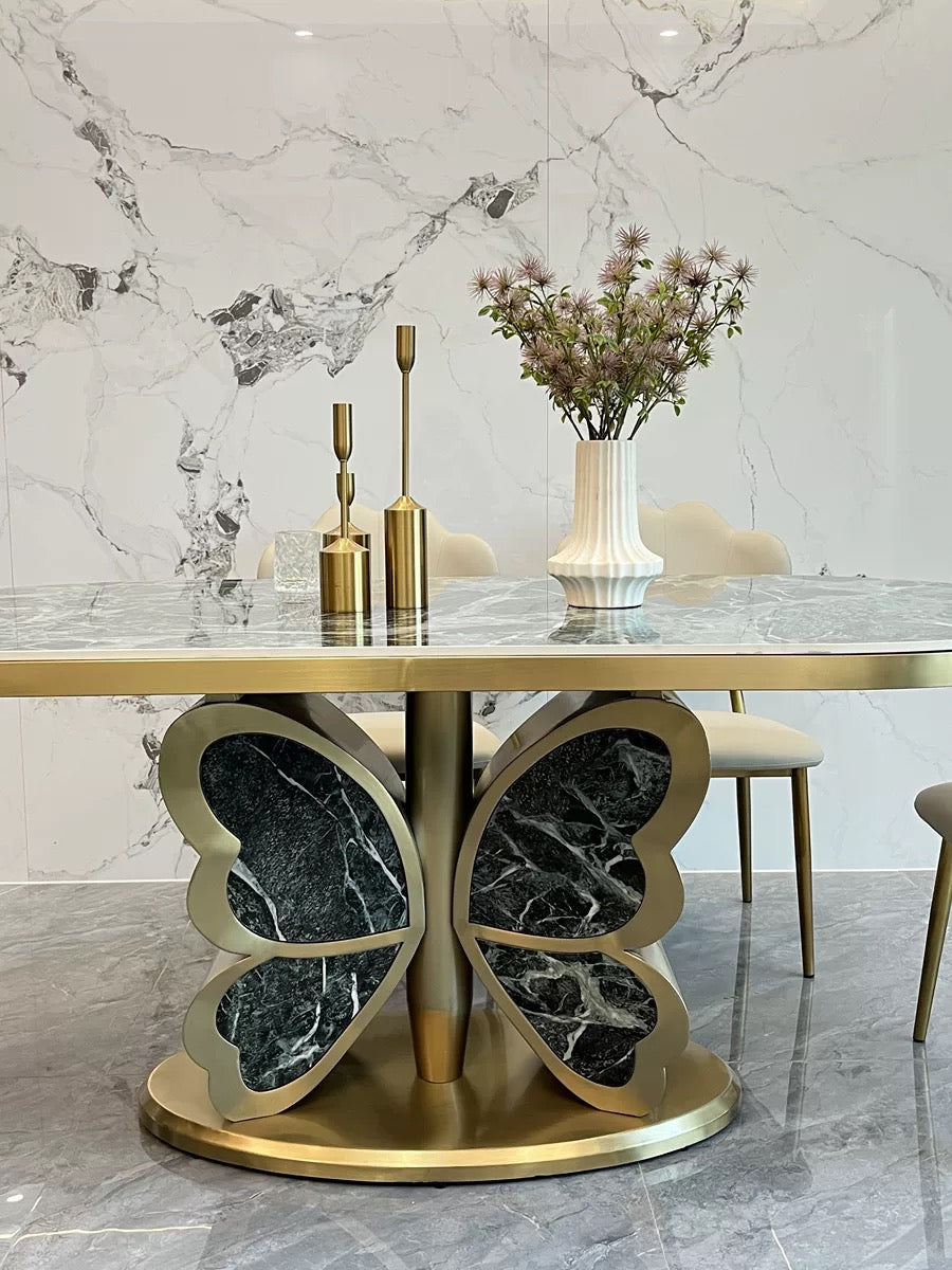 Butterfly design luxury marble dining table oval table