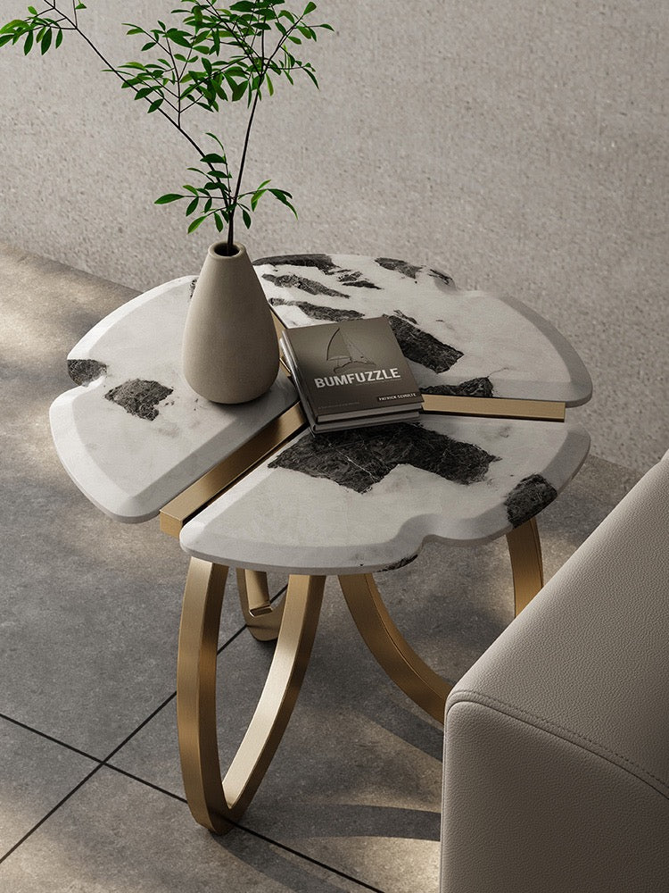 Flower shape side table luxury Pandora Picasso natural marble elegant stainless steel coffee table