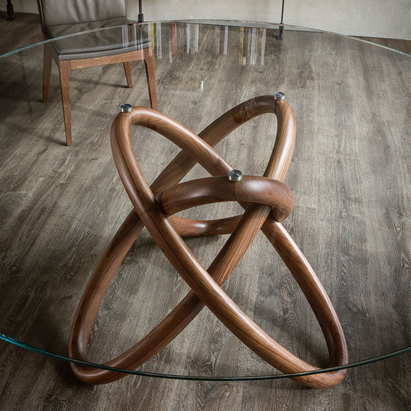 Oval Walnut art design glass dining table