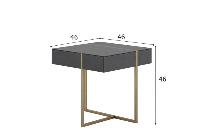 Simple style nightstand grey leather matt golden stainless steel