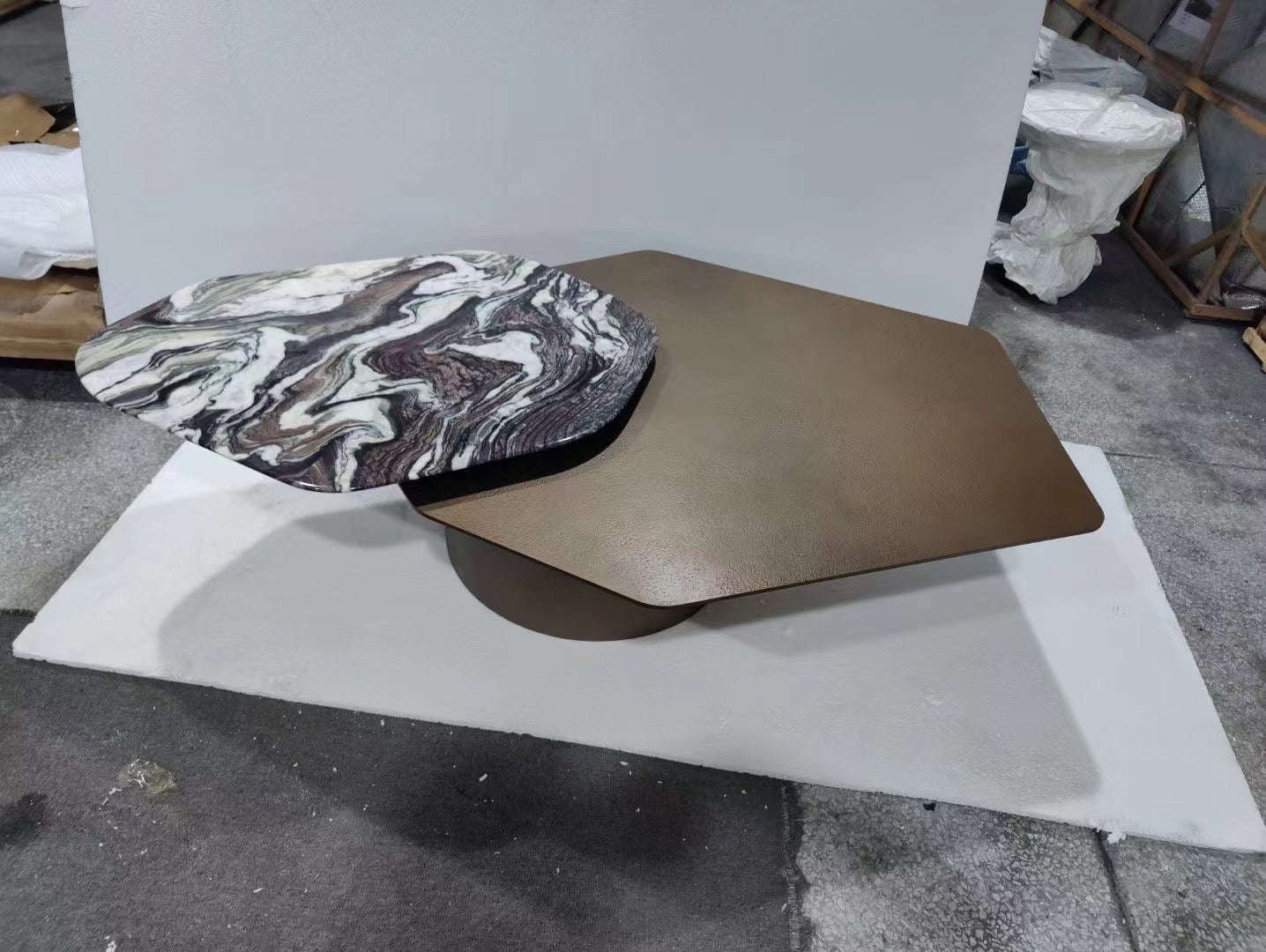Natural marble brass rotatable coffee table