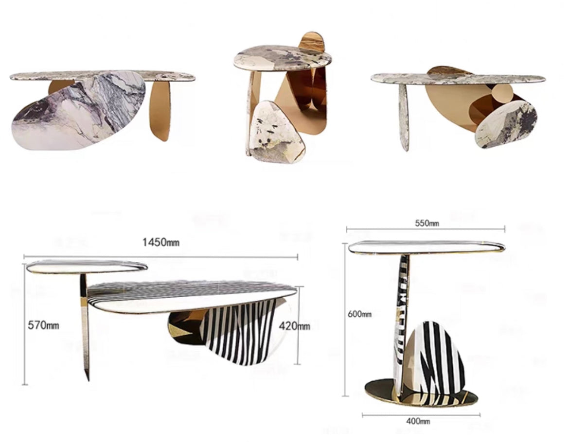 Oval Marble Mirror Stainless Steel Side Table