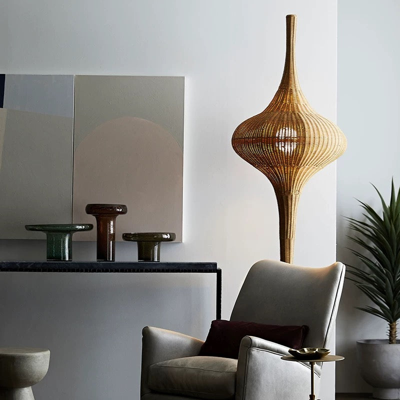 Japanese-style Floor Lamp Natural Rattan Craftsmanship Artistic Lighting Home Decor