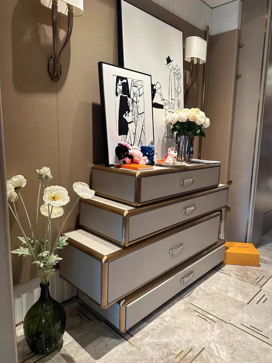 2025 New Arrivals Luxurious Side Cabinet Genuine Leather Furniture Home Decor