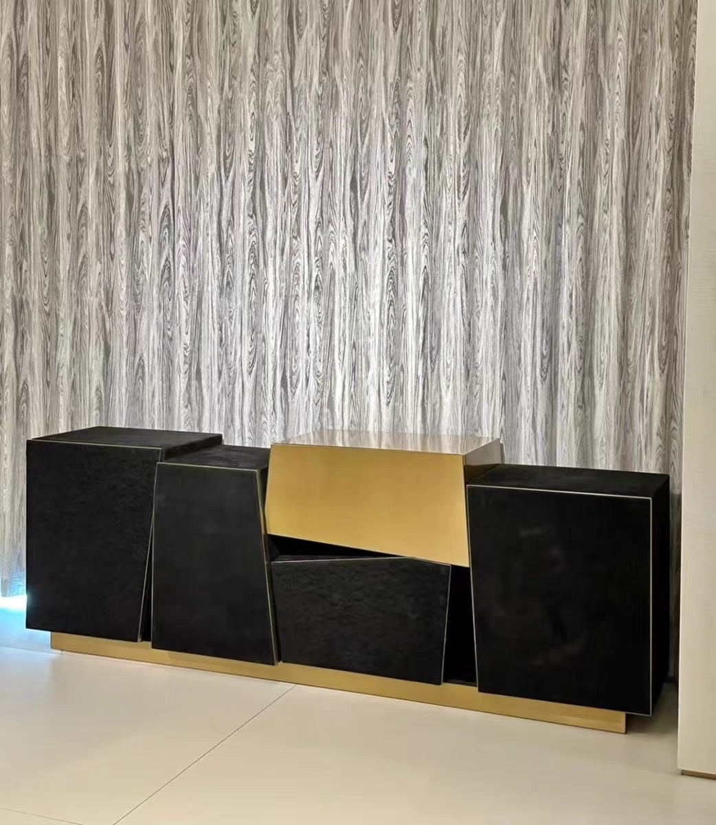 Luxurious Sideboard Mixed Wood and Metal Modern Furniture Stylish Cabinet