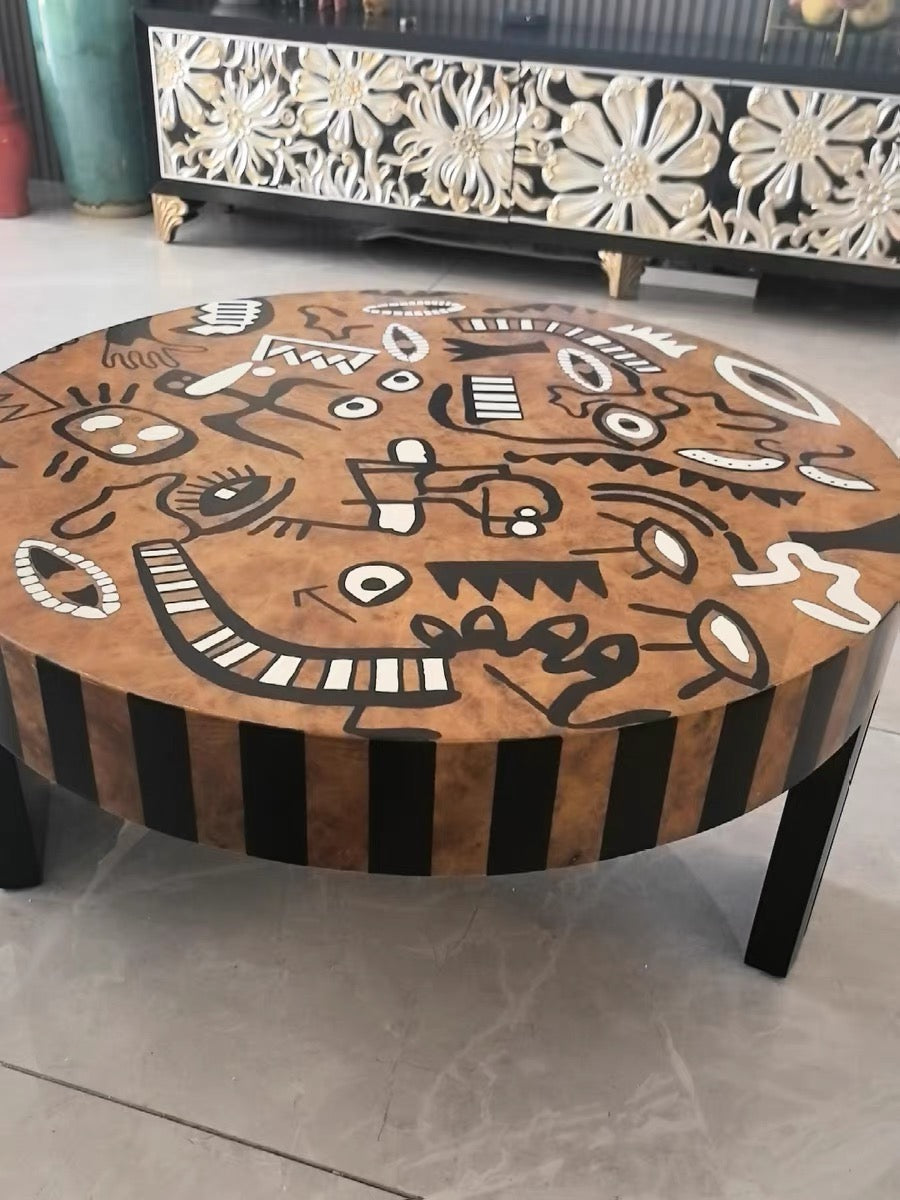 Intricate Vintage Painting Artistry Wood Coffee Table