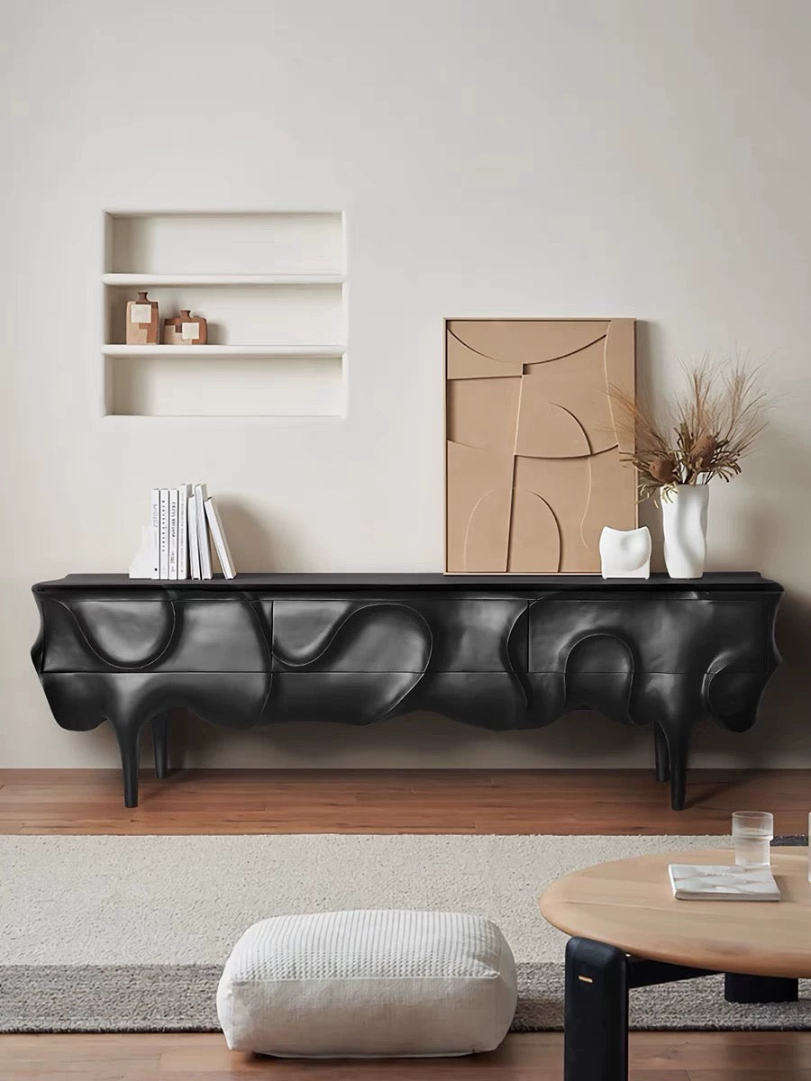 Retro Style Side Cabinet TV Stand Black Artistic Cabinet Unique Home