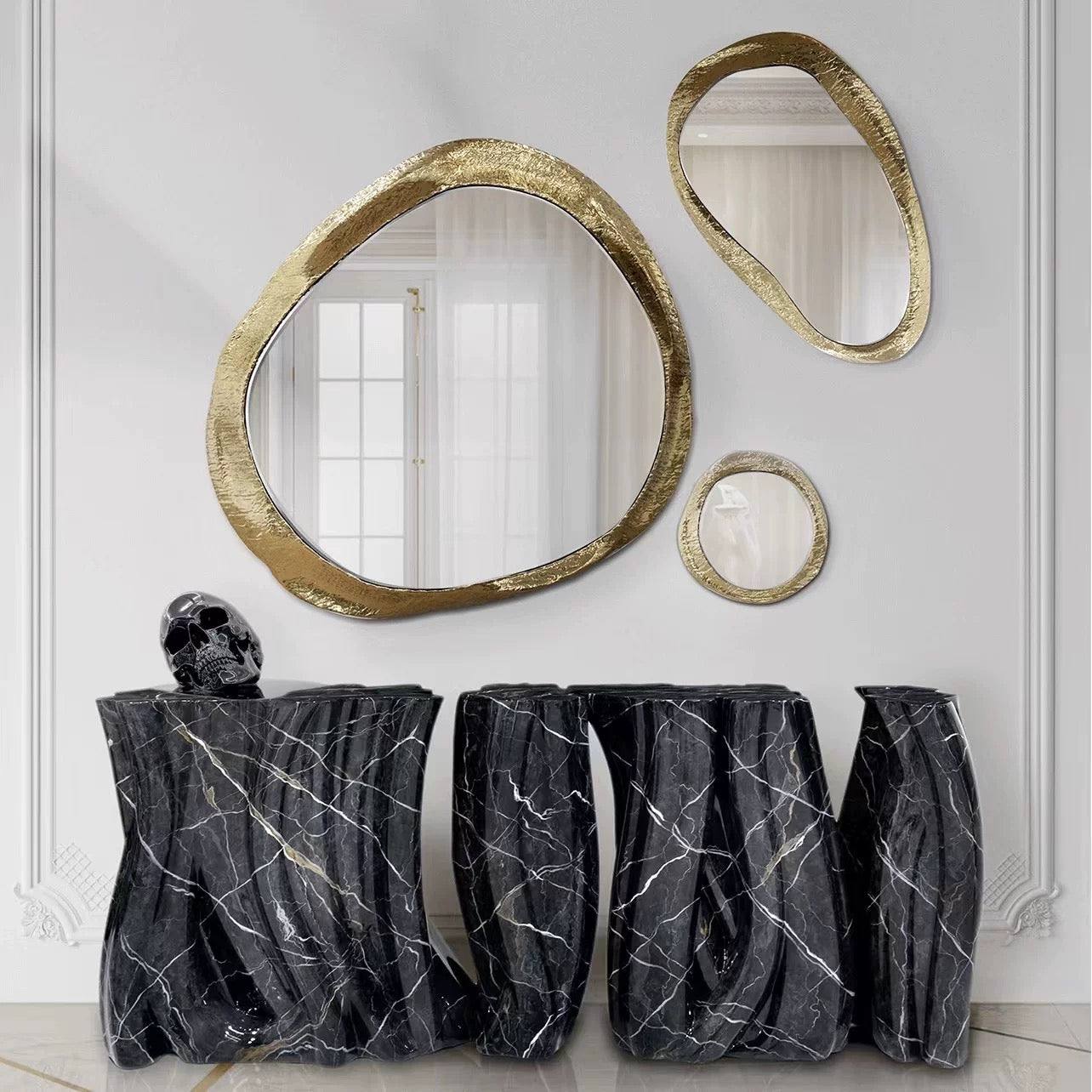 Irregular Luxurious Decorative Mirror Brass Artwork Creative Wall Decoration
