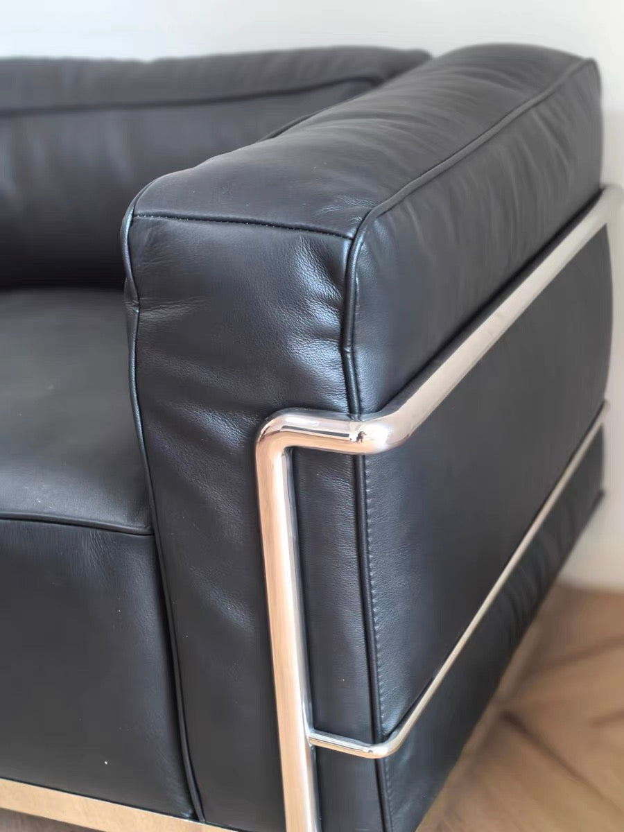 2025 New Arrivals Minimalist Genuine Leather Sofa Stainless Steel Furniture