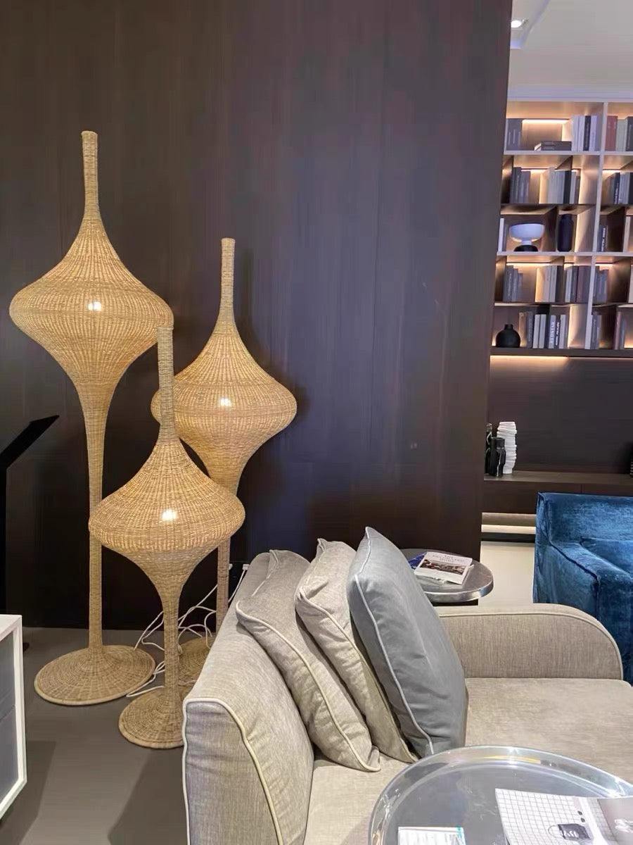 Japanese-style Floor Lamp Natural Rattan Craftsmanship Artistic Lighting Home Decor