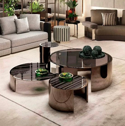 Luxurious Coffee Table Set Stainless Steel Table Tempered Glass Table