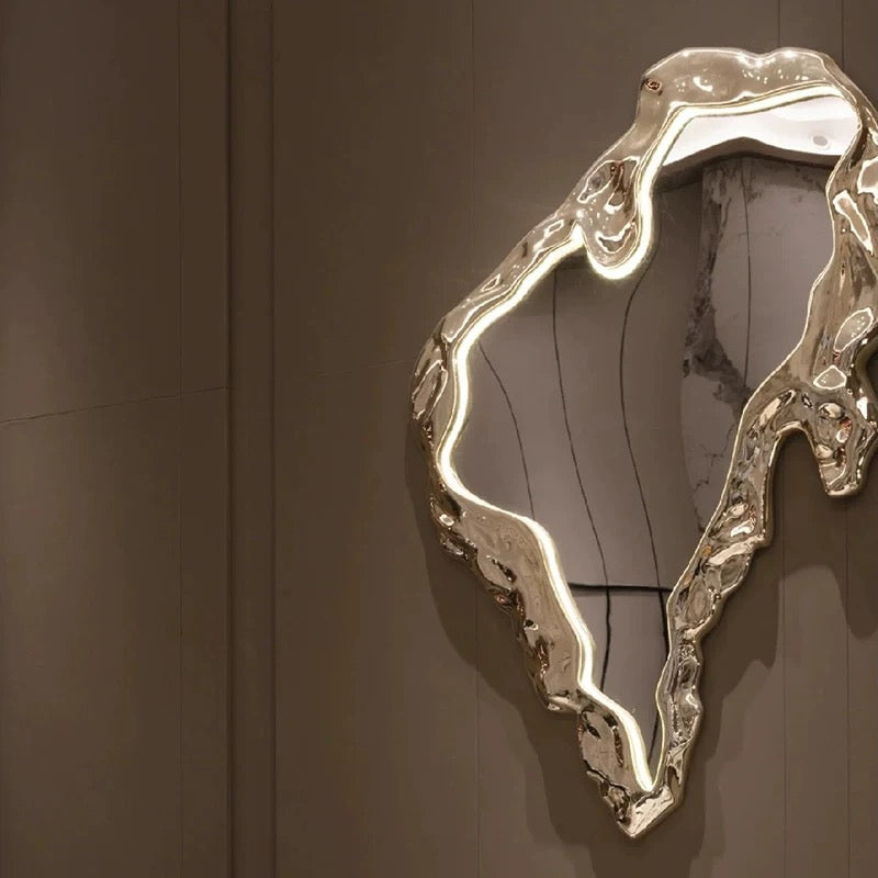 Brass Art Mirror LED Light Surrounding Home Decor