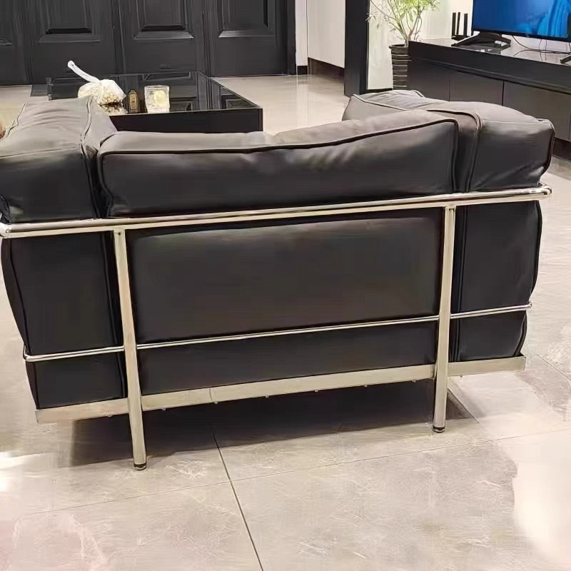 2025 New Arrivals Minimalist Genuine Leather Sofa Stainless Steel Furniture