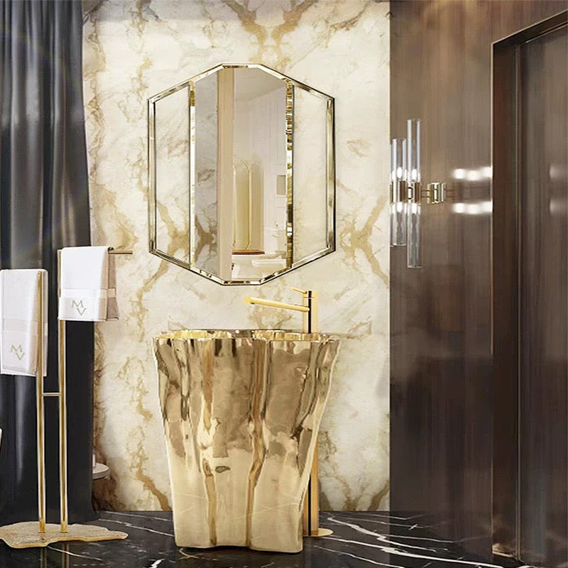 Fantastic Design Golden Stainless Steel Washbasin Luxurious Bathroom