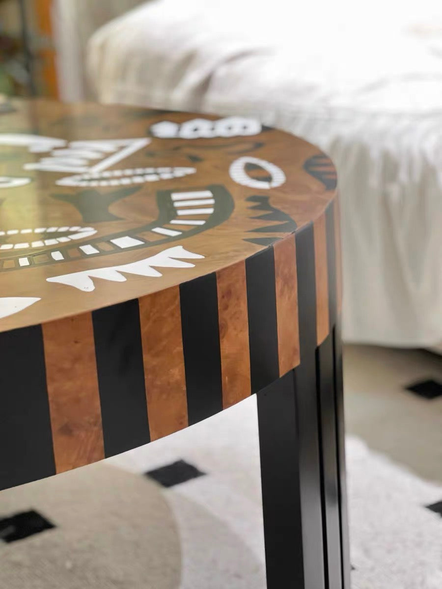 Intricate Vintage Painting Artistry Wood Coffee Table