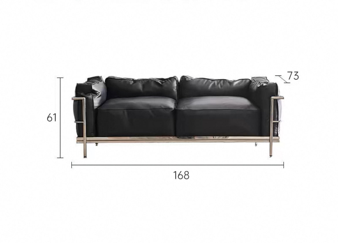 2025 New Arrivals Minimalist Genuine Leather Sofa Stainless Steel Furniture