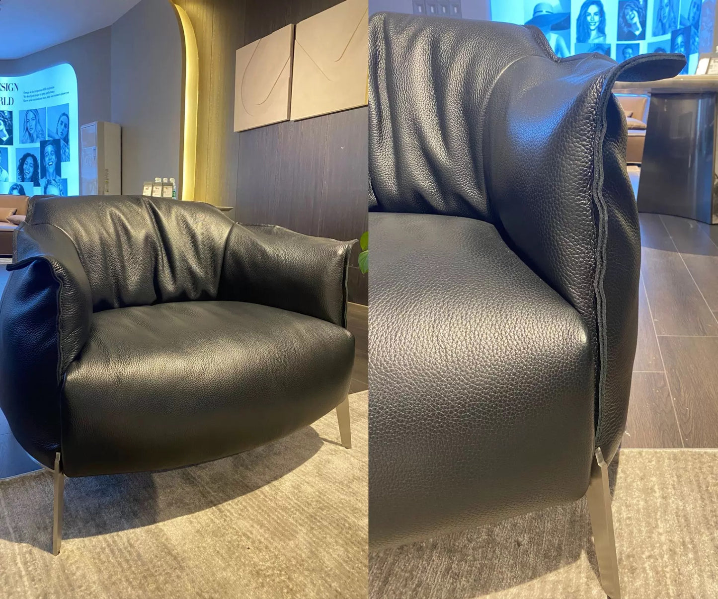 Genuine Leather Armchair Leisure Chair Stool ARCHIBALD