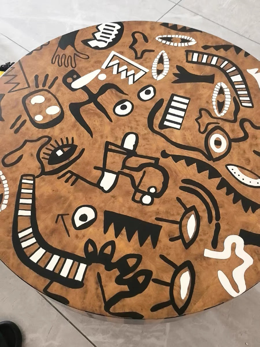 Intricate Vintage Painting Artistry Wood Coffee Table