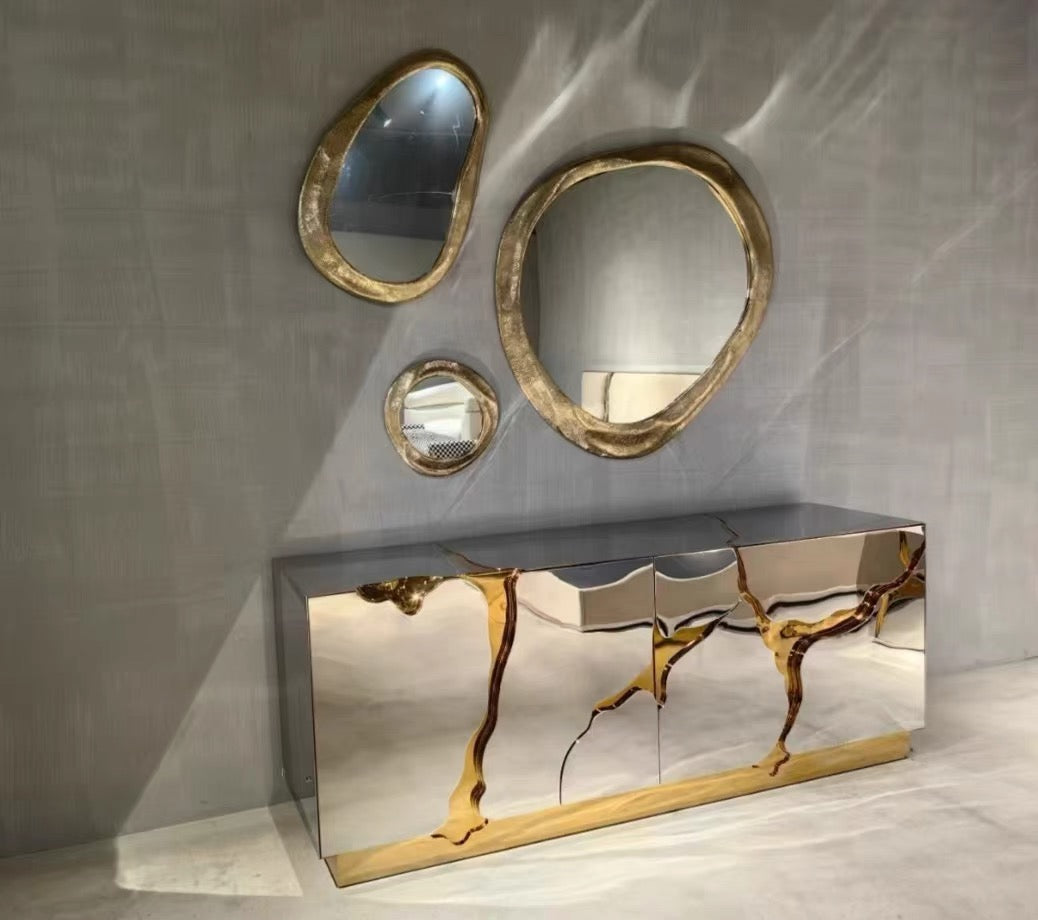 Irregular Luxurious Decorative Mirror Brass Artwork Creative Wall Decoration