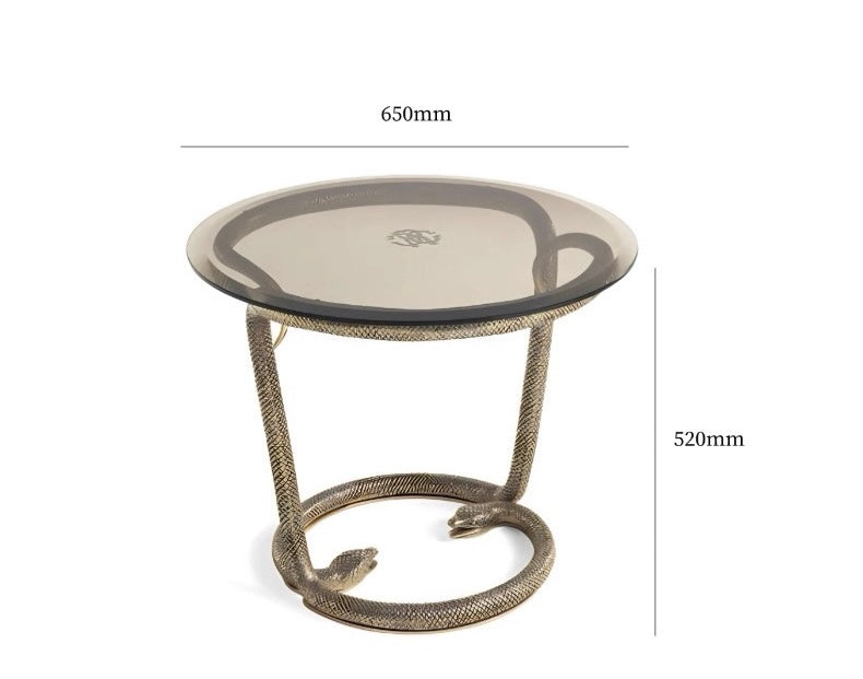 New Arrivals Snake Head Round Side Table Tempered Glass Coffee Table