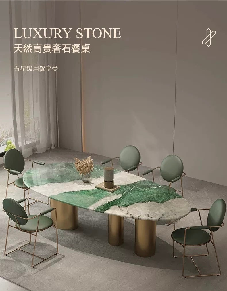 Luxurious Natural Marble Tiffany Green Stone Dining Table