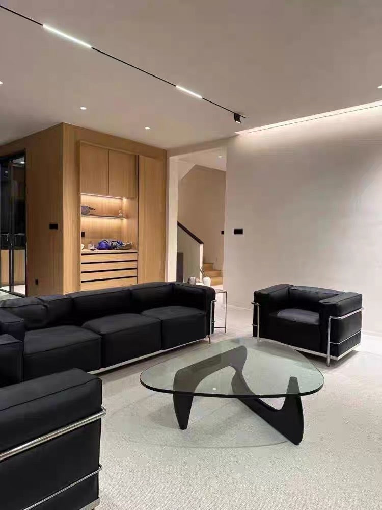 2025 New Arrivals Minimalist Genuine Leather Sofa Stainless Steel Furniture