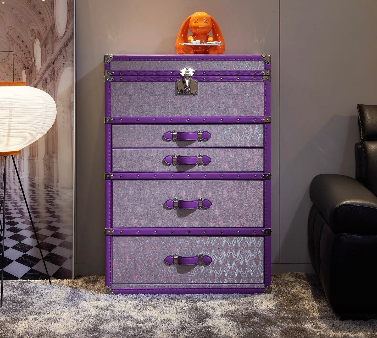 New Arrivals Luxurious Nightstand Bedroom Furniture Purple Cabinet