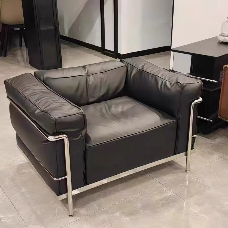 2025 New Arrivals Minimalist Genuine Leather Sofa Stainless Steel Furniture