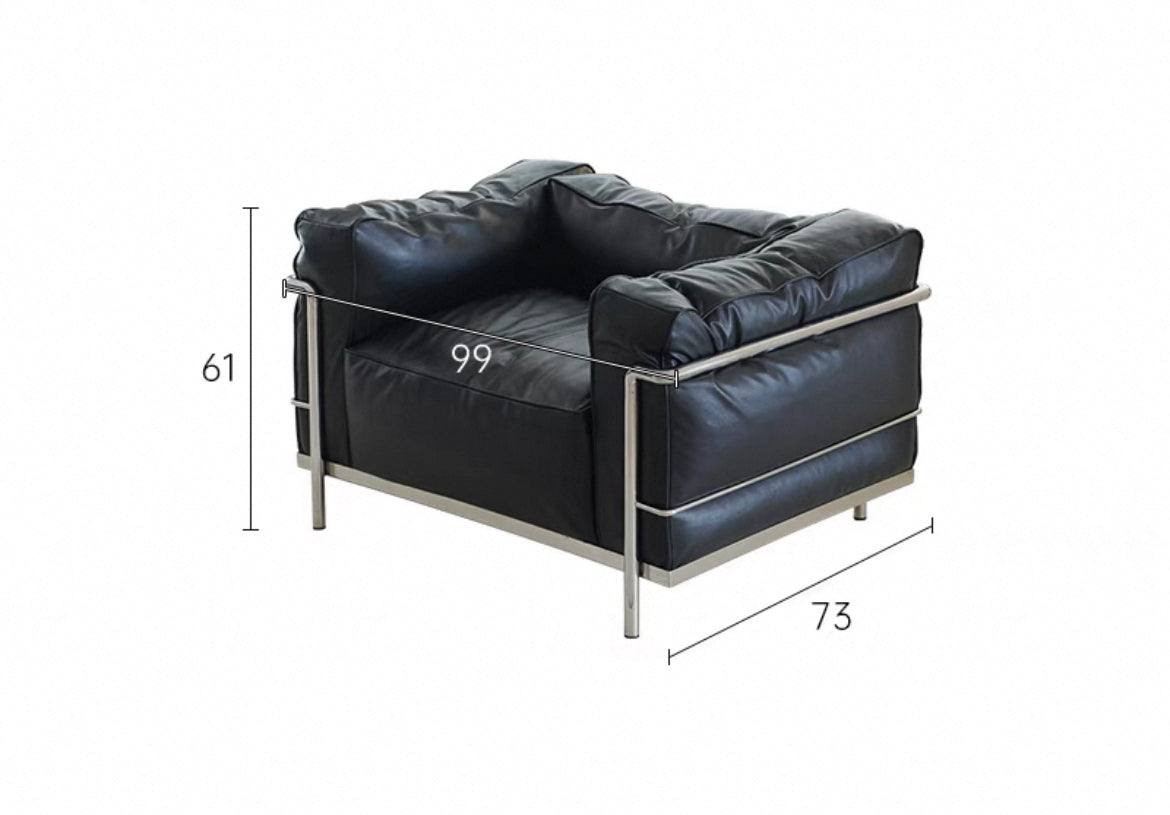 2025 New Arrivals Minimalist Genuine Leather Sofa Stainless Steel Furniture