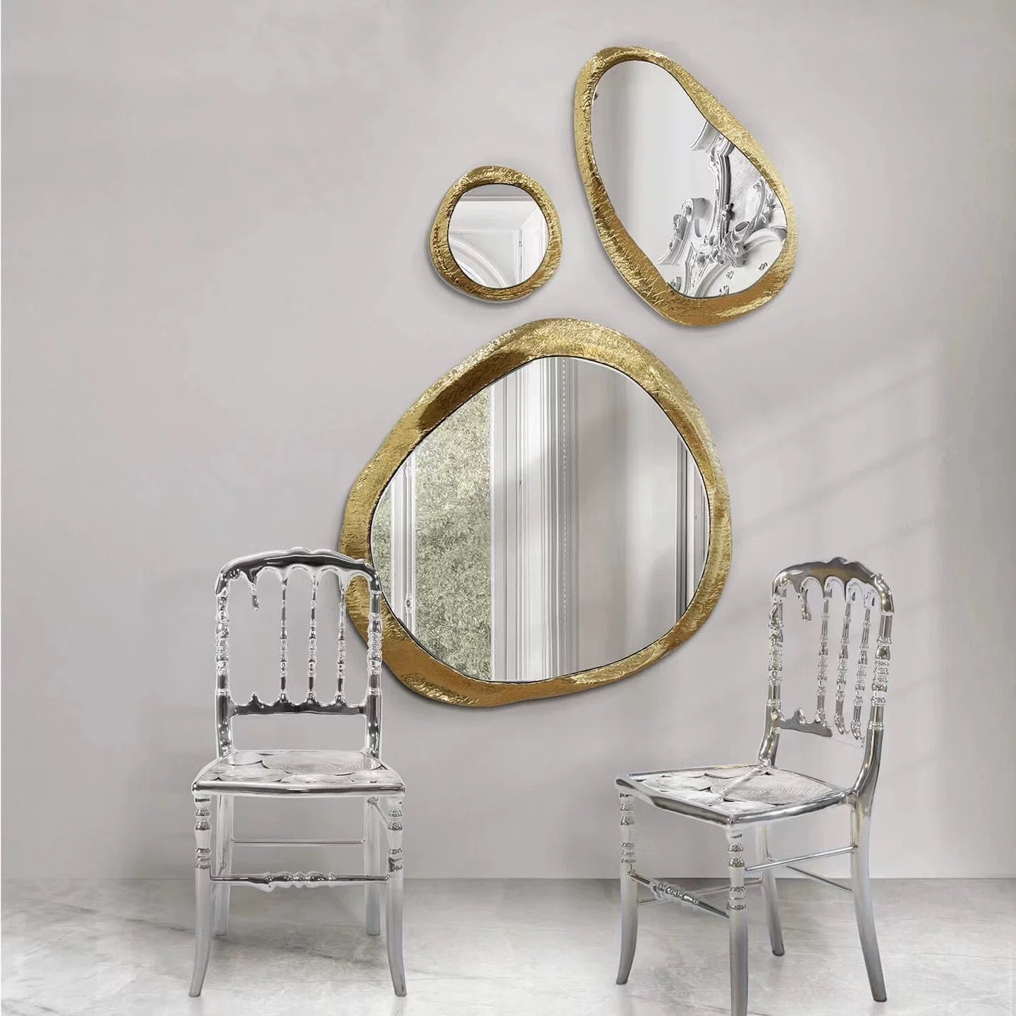 Irregular Luxurious Decorative Mirror Brass Artwork Creative Wall Decoration