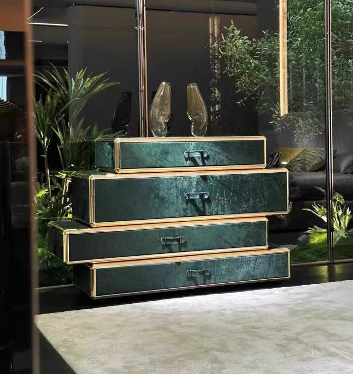 2025 New Arrivals Luxurious Side Cabinet Genuine Leather Furniture Home Decor