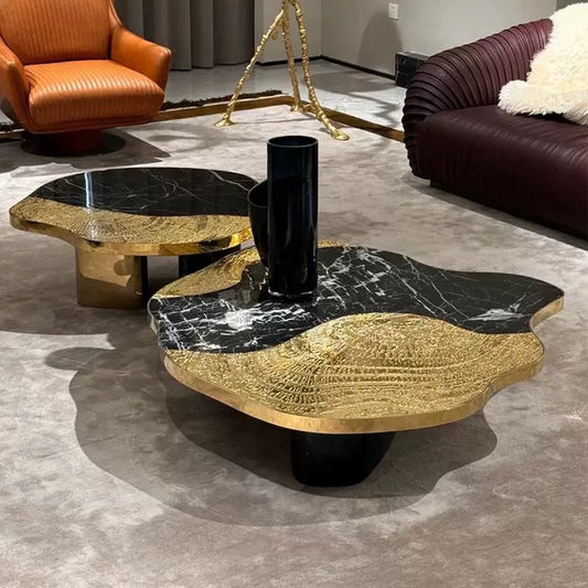 New Arrivals Natural Marble Table Brass Stainless Steel Coffee Table