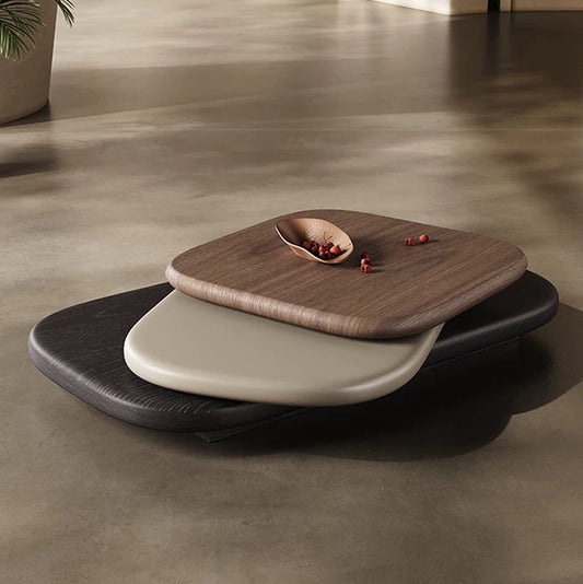 Wood Rotating Coffee Table 3 Layers with Versatility and Durability