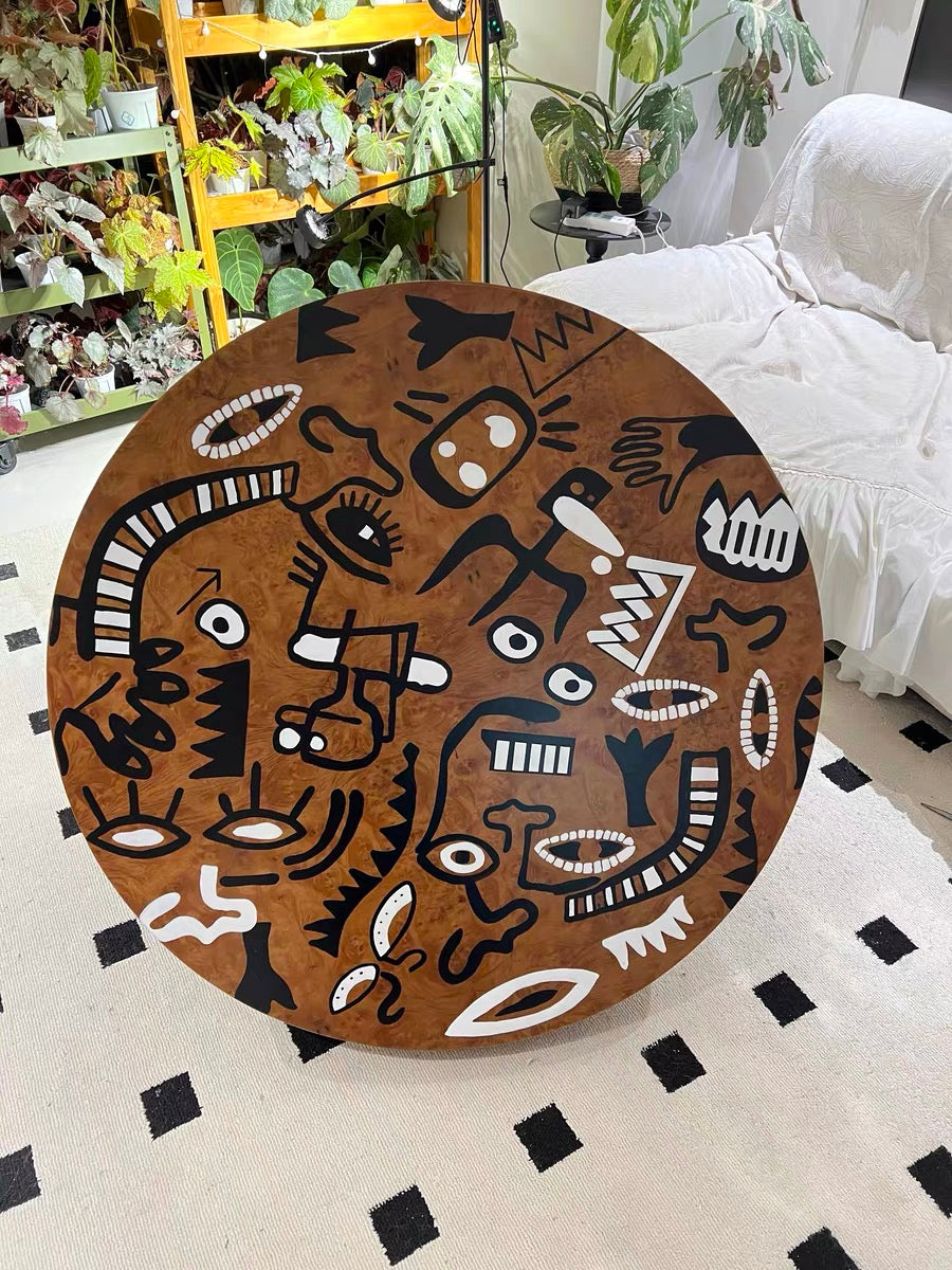 Intricate Vintage Painting Artistry Wood Coffee Table