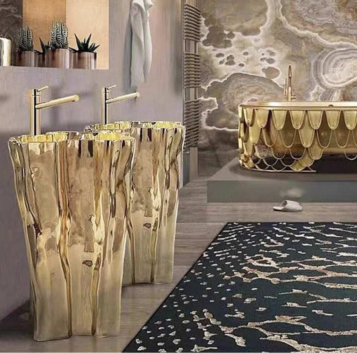 Fantastic Design Golden Stainless Steel Washbasin Luxurious Bathroom