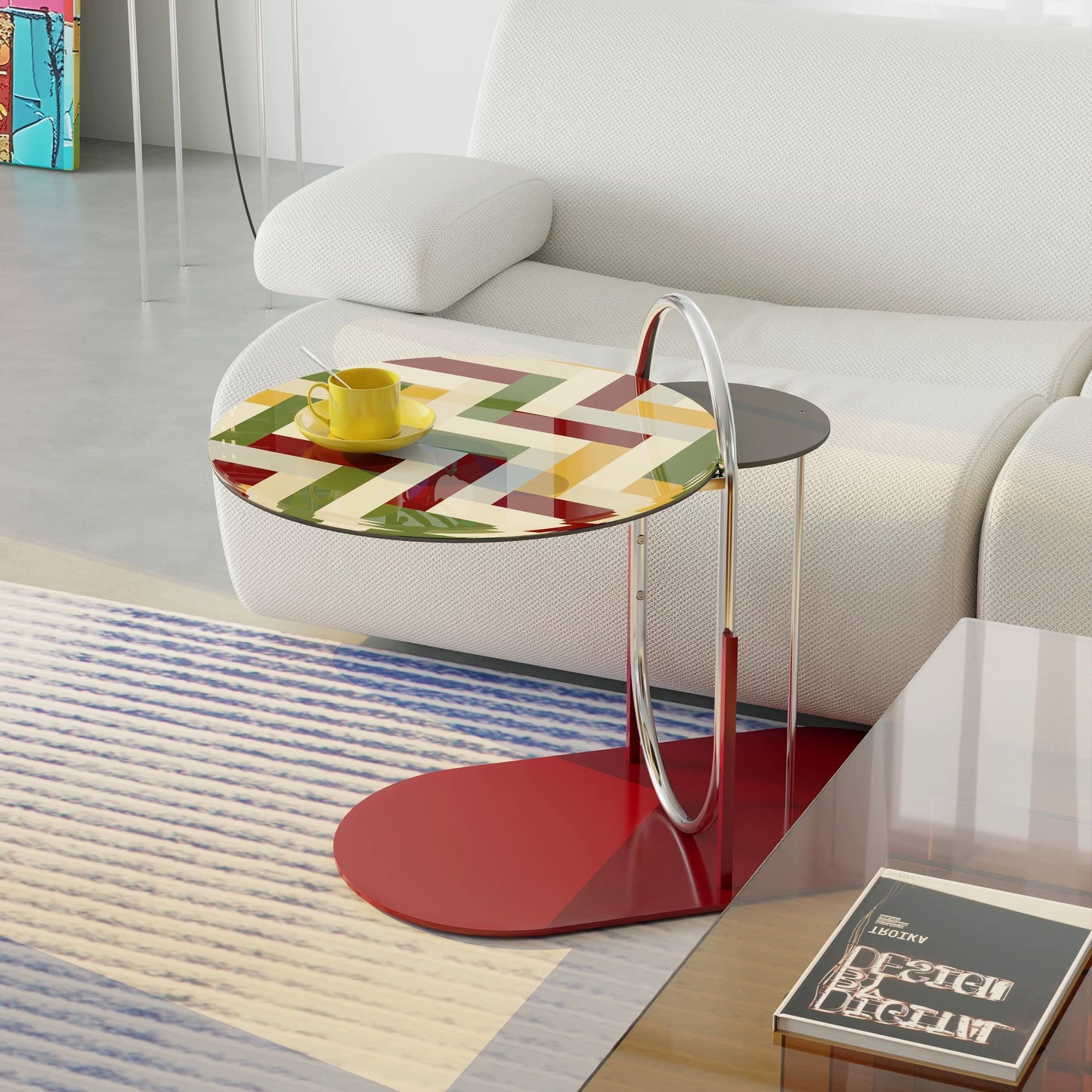 Stylish Accent Side Table Living Room Decoration Colorful Artistic Design