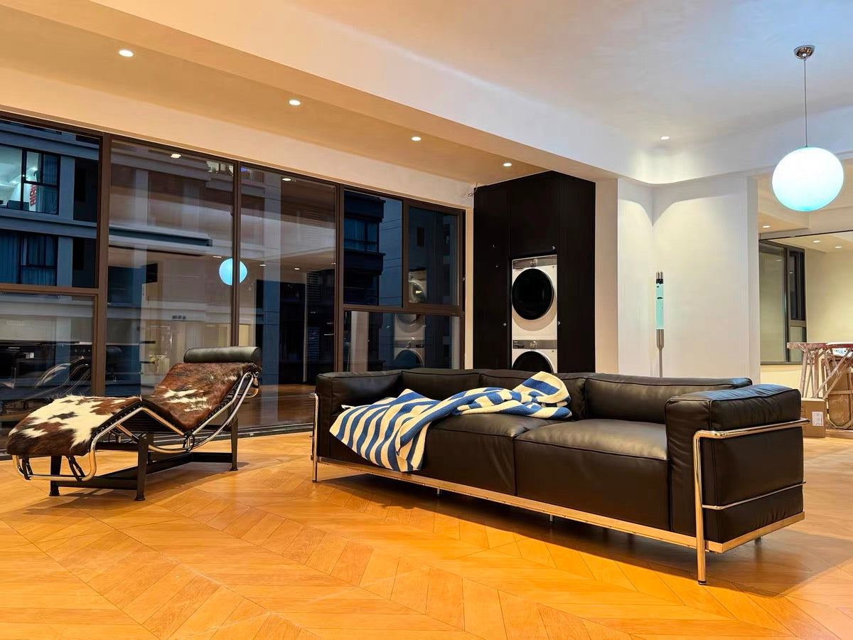 2025 New Arrivals Minimalist Genuine Leather Sofa Stainless Steel Furniture