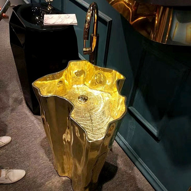 Fantastic Design Golden Stainless Steel Washbasin Luxurious Bathroom