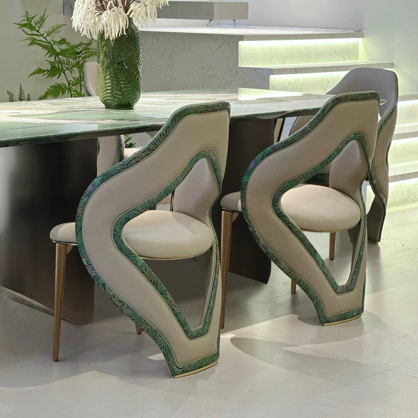 Luxurious Natural Jade Marble Dining Table Stylish Dining Chairs Chic Home