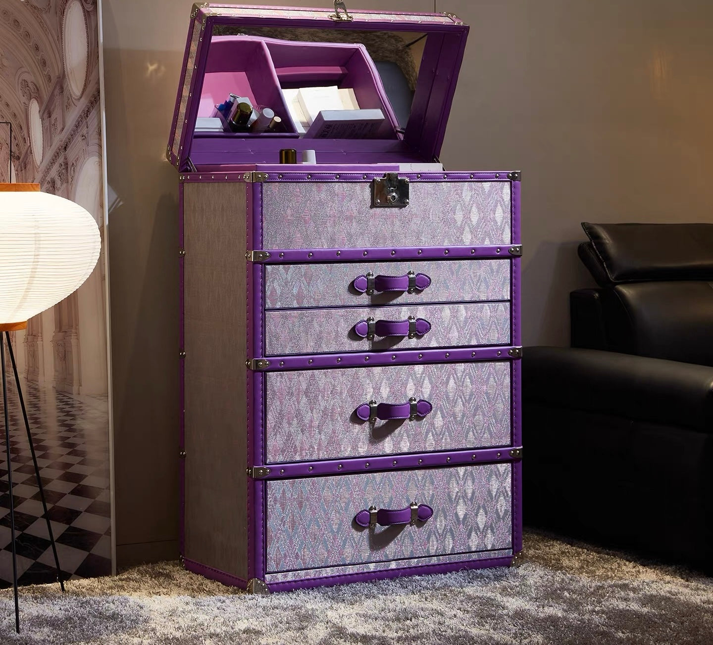New Arrivals Luxurious Nightstand Bedroom Furniture Purple Cabinet