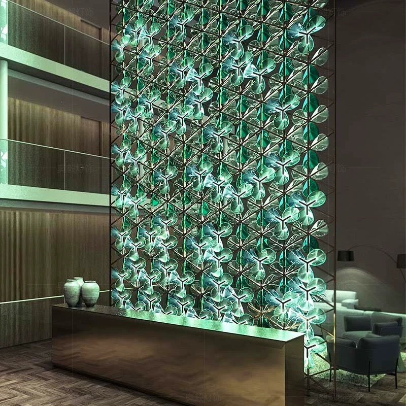 Customized Space Partition with Lighting Stainless Steel Crystal Screen Home Decor